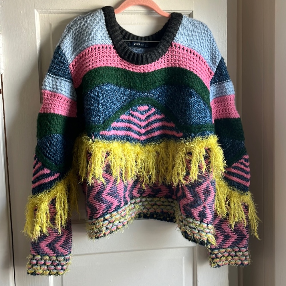 Zara maximalist knit sweater with fringe